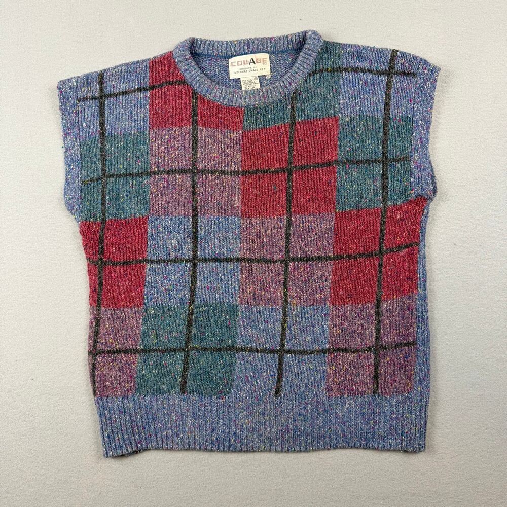 Vintage Collage Plaid Angora Silk Sweater Vest S